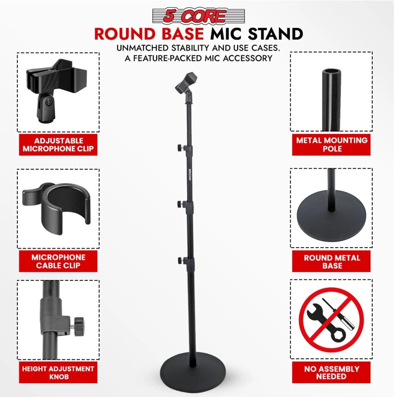 5Core MS RBL 3T Soporte De Micrófono Floor-Adjustable Universal Heavy