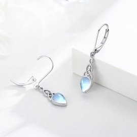 Rainbow Moonstone/Turquoise/Opal Drop Earrings Gemstones Oval Bezel Set 925 Sterling Silver Leverback Hoop Earrings for Women Teen with Jewellery Earrings Gift Box, Silver