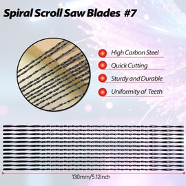 Spiral Scroll Saw Blades Plain End 5 Inch, #7 Wood Cutting, for Sawing Cutting Wood - 12 Pcs