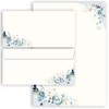 Writing Paper Set, 40 Pieces, Blue Flowers, 20 Sheets of