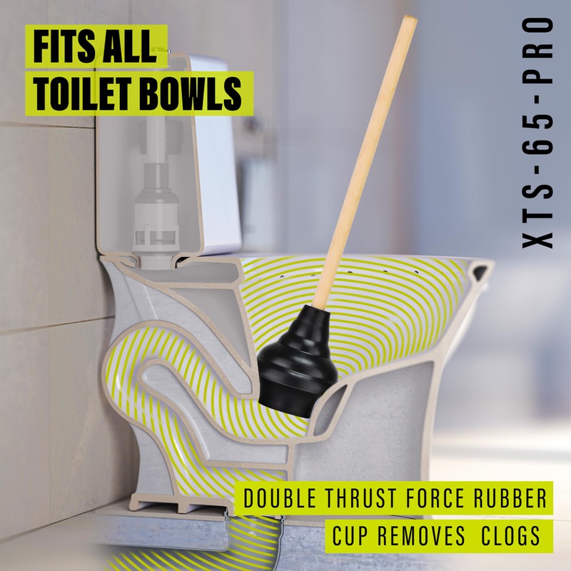 SteadMax XTS-65-PRO Heavy Duty Toilet Plunger, Commercial Grade, Powerful Double