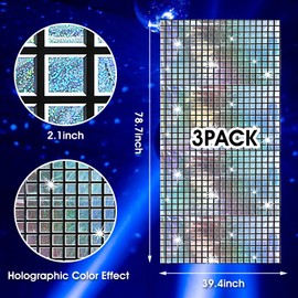 Pack of 3 Disco Party Table Runner, Disco Glitter Curtain, 200 x 100 cm Silver Tinsel Curtains, Glitter Sequin Table Runner, Disco Ball Table Runner, for Birthday Party, Graduation, Wedding Photo