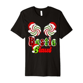Bestie Claus Couples Peppermint Candy Cane Christmas Plaid Premium T-Shirt
