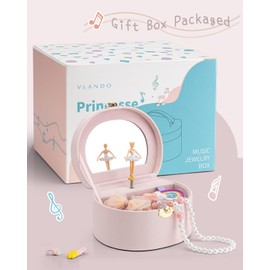 Vlando Jewelry Box for Kids,Small Jewelry Musical Boxes Organzier for Girls,Half Musical Jewelry Case,Ballerina for Birthday Bedroom Decor
