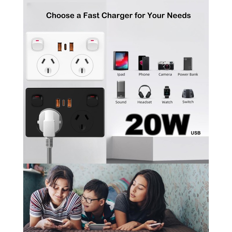 Gerintech Power Point with USB C PD 20W, Double Powerpoint