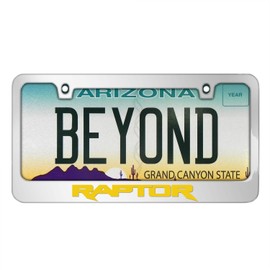 iPick Image for Ford F-150 Raptor Yellow in 3D on Mirror Chrome Metal License Plate Frame