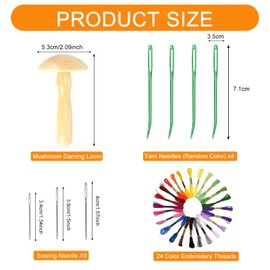 Darning Kit Wooden, Wood Darning Mushroom Set with 13PCS Darning Needle and 24 Colors Sewing Thread for DIY Sewing Wool Socks Clothes Home DIY Hand Sewing Crafts