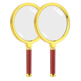 Rongon 5X Handheld Magnifier‌ with ‌Optical Glass Lens‌, 2Pack Vintage Gold Frame & Detachable ‌Rosewood Handle‌, ‌100MM Lens, Reading Magnifier‌ for Books/Newspapers, Jewelry & Hobby Observation