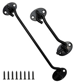 2PCS Hook and Eye Latch Barn Door Latch, Heavy Duty Solid Thicken Stainless Steel Gate Latch, Cabin Easy Lock Hooks and Eye Latch (100mm /4''+200mm/8'', Black)