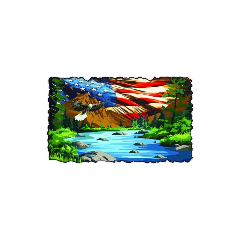 RV Camper Graphics Mountain Lake Scene with American Flag and