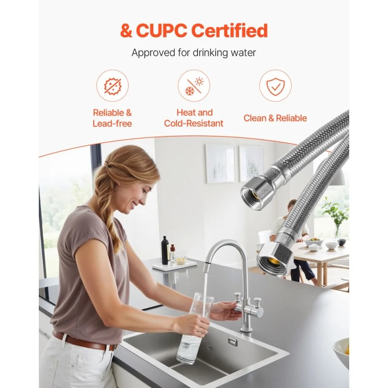 Faucet Hose Connector, 16-Inch Length, 3/8 Inch Comp x 1/2