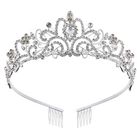 Corona de princesa para mujer, tiaras de vidrio para niñas, accesorios para el cabello de novia, regalos para cumpleaños, boda, graduación, novia, Silver (Pack of 1), Diamante falso, Diamantes de imitación