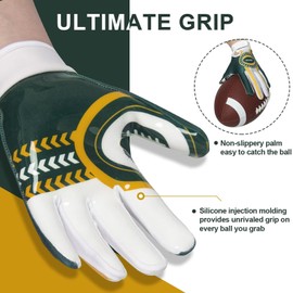 RIGWARL Football Gloves Men, Youth & Adult Football Gloves, Performance Enhancer Receiver Gloves with Super Tacky Grip for Ultimate Experience, Adult & Youth Sizes (Green & White, Adult-L)