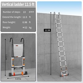 JIASHCHE Telescoping Ladder,Aluminum with with Stable Hook and stabilizer barand,Lightweight Multi-Purpose Extension Ladder,Heavy Duty 330lbs Max Capacity,Collapsible Ladder for RV or Outdoor (12.5FT)