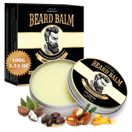 Beard Balm for Men, 100% Natural with Shea Butter, Argan Oil, Jojoba Oil, Vitamin E - 3.53OZ Conditioner Softener Moisturizer