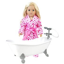 Sophia's Classic White Clawfoot Bathtub with Handheld Shower Head and Faucet Furniture Set for 18" Dolls, White/Silver