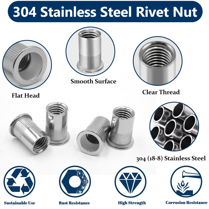 Vifmy SAE Rivet Nut Assortment Kit(220 Pcs),#8-32#10-24 1/4"-20 5/16"-18 3/8"-16