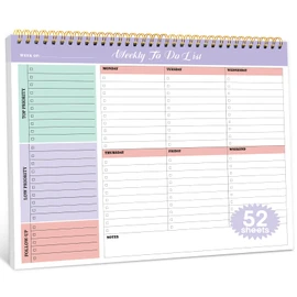Taja Weekly To Do List Notepad with 52 Undated Sheets（8.5"×11"）- Weekly Desk Planner for Women & Man, Work and Home - Violet Dream