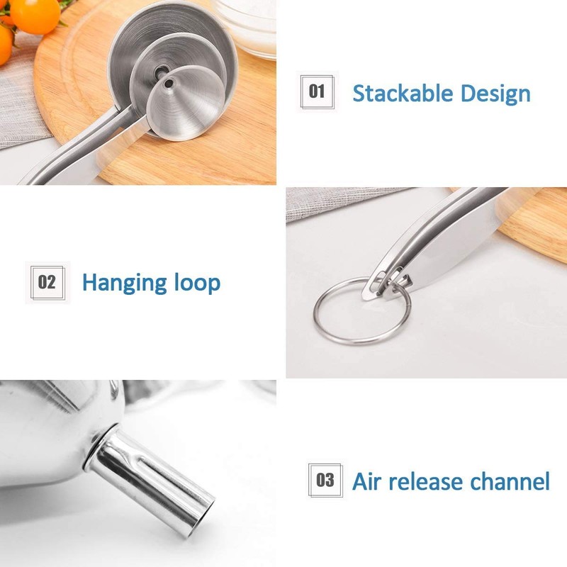 TSKDKIT 3 Pcs Stainless Steel Kitchen Funnel Set for Powder,