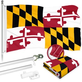 G128 Combo Pack: 6 Ft Aluminum Spinning Flagpole (Silver) & Maryland MD State Flag 3x5 Ft, ToughWeave Series Embroidered 300D Polyester | Pole with Flag Included