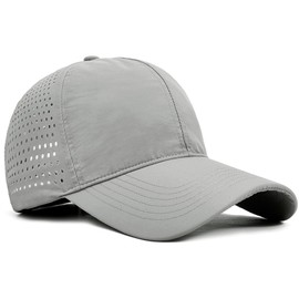 Xinveen Quick Dry Baseball Cap Curved Brim Snapback Hat Laser Cut Mesh Ball Cap Golf Ball Cap for Men Women, Light Gray, Medium