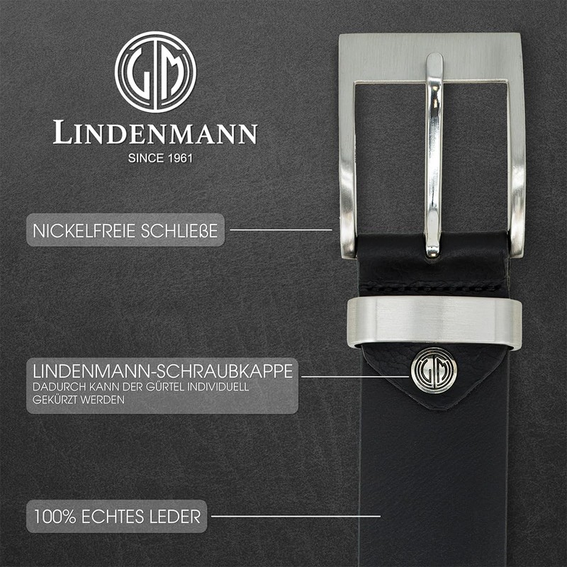 Mens leather belt / Mens belt LINDENMANN, XXL, black, 3934,