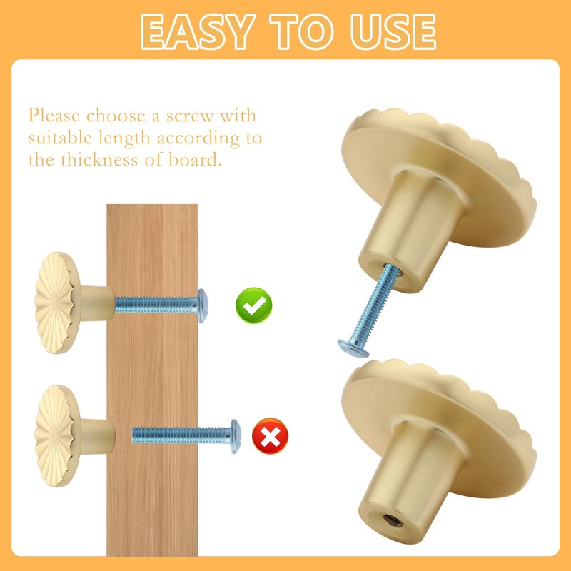 Gelewuld Round Cabinet Knobs, 6 Pcs Drawer Knobs, Kitchen Gold