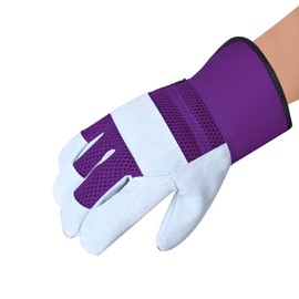 Thorn Proof Work Gloves Heavy duty Leather Gardening Gloves for Ladies Women Durable Protective Garden Rigger Hand Utility Safety Men Kids Washable Gripper (Purple, L)