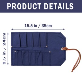 Chisel Roll, Heavy Duty 16oz Waxed Canvas Tool Organizer Roll, Multi-Purpose Small Tool Bag - 10 Pockets and Tie Rope | Blue | 15.5"L x 9.5"W