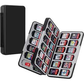 JINGDU Funda de juego con interruptor de 48 ranuras para tarjetas de juego, el soporte para cartuchos de juego para juegos Switch/NS/OLED/Lite puede almacenar 48 tarjetas de juego y 24 tarjetas micro SD, carcasa dura, forro de silicona, pizarrón Sheikah