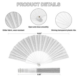 EOSAU Glitter Folding Hand Fans for Women Foldable Handheld Clack Fans for line Dancing, Wedding, Church, Festival, EDM, Party, Club, Rave Accessories (Silver)