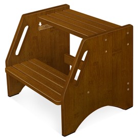 Step Stool Height-Adjustable with Safety Non-Slip Pads and Handles, 400 LBS Capacity, Step Stool for Bathroom Sink, Kitchen, Bedroom (Walnut Color)