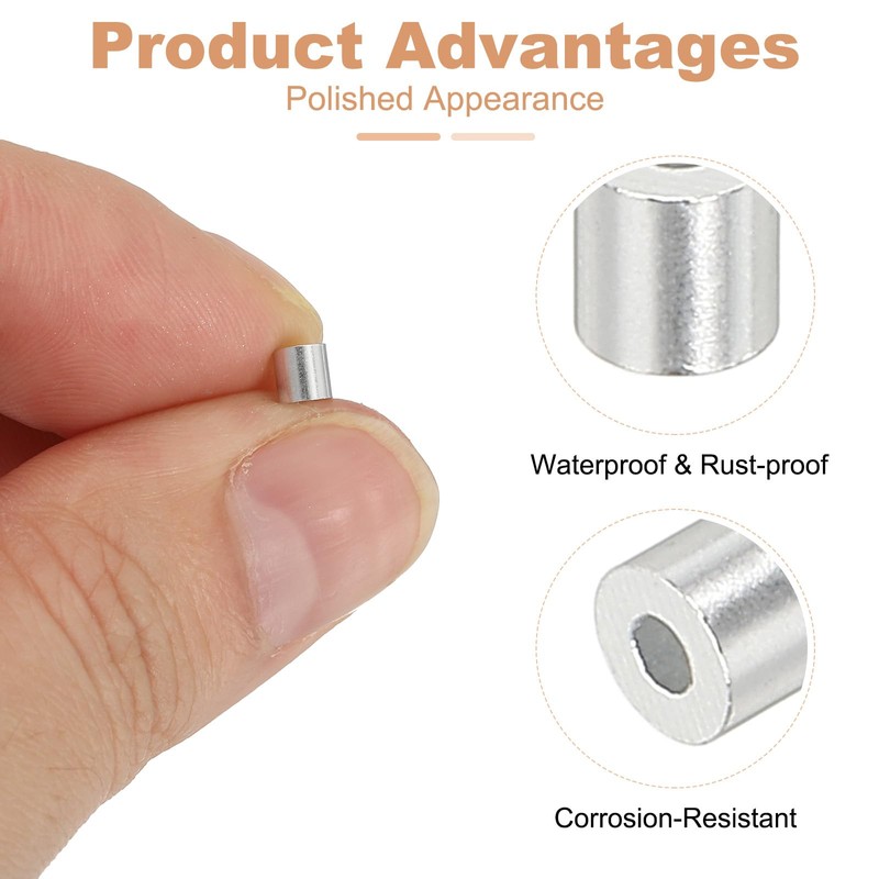 sourcing map 1/16"(1mm) Aluminum Crimping Loop Sleeve, Wire Rope Stop
