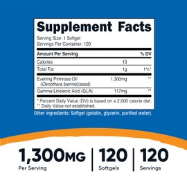 Nutricost Evening Primrose Oil 1,300mg, 120 Softgels - Cold Pressed, Non-GMO, Gluten Free, 120 Servings