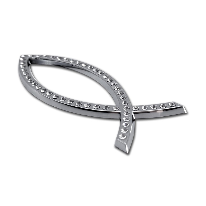 Elektroplate Christian Fish with Crytals OEM Chrome Emblem for Cars,