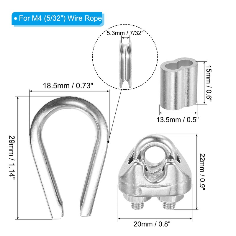 PATIKIL 24pcs Wire Rope Kit M4 Stainless Steel Thimble Wire
