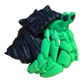 Hermit Crab Fidget Toy with Removable Shell, 3D Printed animals, crab toy, 3d printed toys (Green/Black Shell)