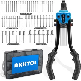 Akktol Rivet Gun Kit 1/4" Pop Rivet Gun Kit with 210pcs Blind Rivets Heavy Duty 13"...