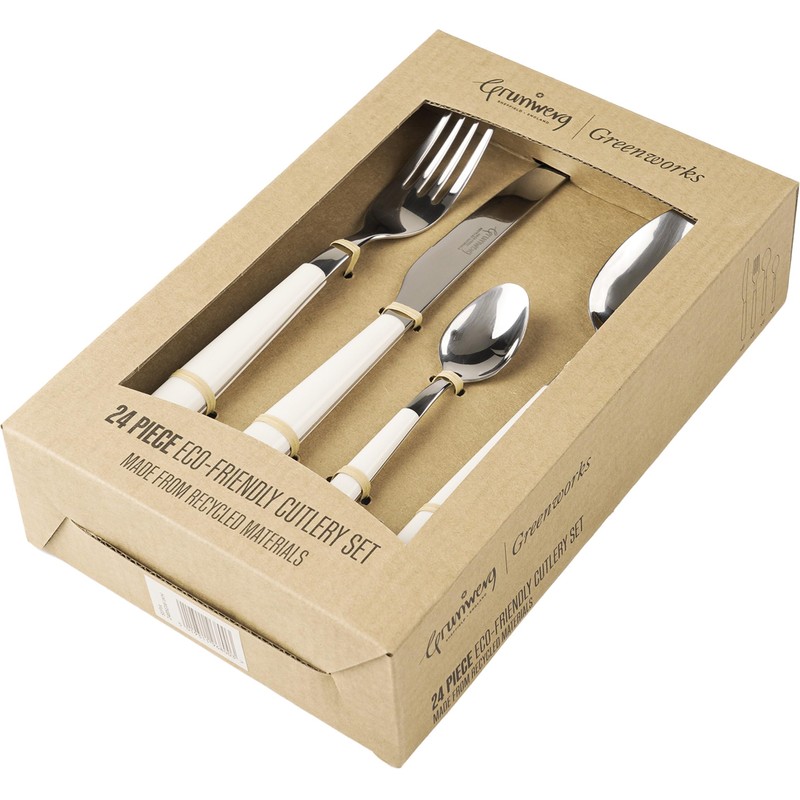 Grunwerg Greenworks 24 Piece Boxed Cutlery Set, Recycled Plastic, Eco-Friendly,