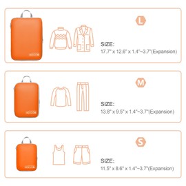 Cambond Compression Packing Cubes for Travel, 3 Set Luggage Organizers Compression Cubes, Orange