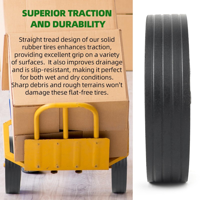 AR-PRO (2-Pack) 10"x2.5" Flat Free Solid Rubber Replacement Tires, 10"