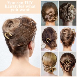 Tyqour 2PCS Textured French Hair Pins Metal U Shaped Long Hair Forks Pins for Women Gold and Silver Updo French Twist Simple Design Pattern Twist Accessories