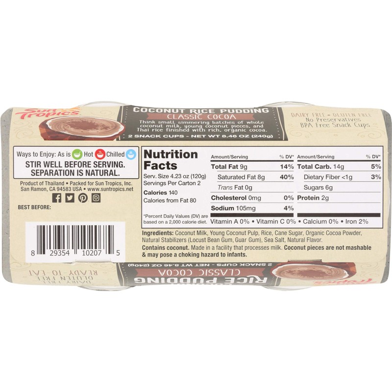 Sun Tropics Chocolate Coconut Milk Rice Pudding 2 Count, 8.46