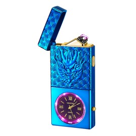 COMANYI Electric Lighter USB Rechargeable Lighter, Windproof Plasma Dual Arc Lighters, Flameless Cool Clock Lighters with LED Battery Indication for Candles, Incense Stick, Outdoor Use (Blue, Dragon)