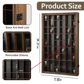 Sboitflmm Shot Glass Display Case - 46 Shot Glass Holder - Shot Glass Shelf Wall Mount Wooden Lockable with Removable Shelves for Collection Shot Glass UV Protection Acrylic Glass Door, Walnut