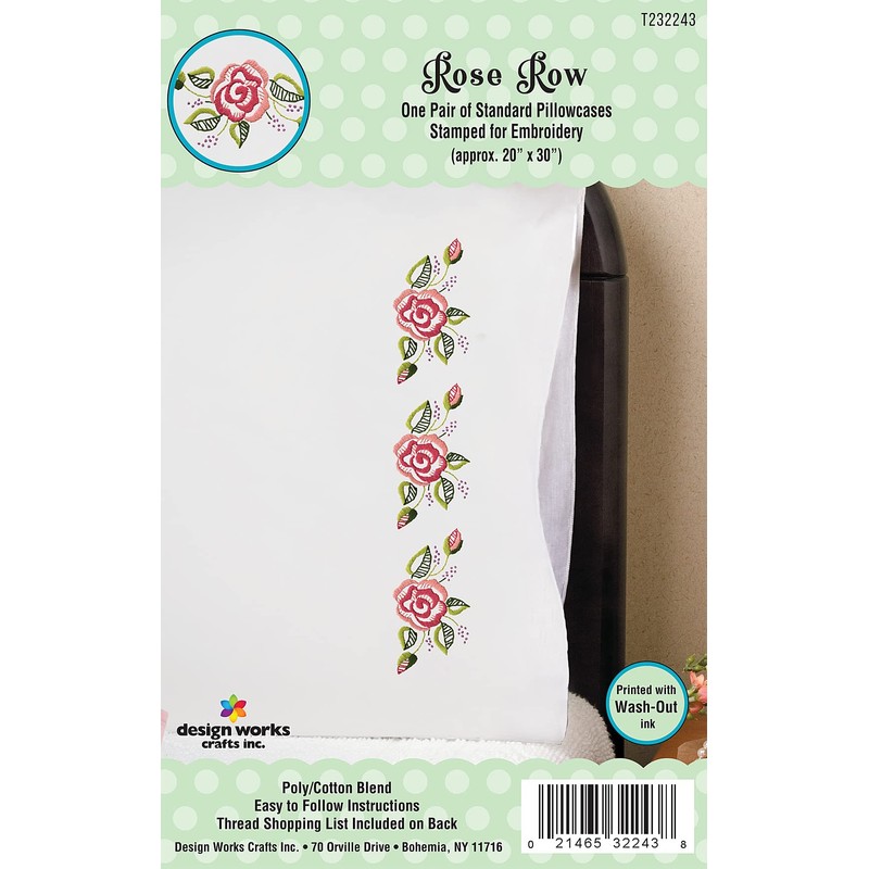 Tobin Rose Row Stamped for Embroidery Pillowcases