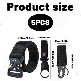 Tactical Belt, 1 Pack Tough Mens Belt Sets with Keys Clips Bottle Clip, Elastic Military Gear Belt with Heavy Duty Quick Release Buckle, Survival Tool for Outdoor Sports Camping Hunting