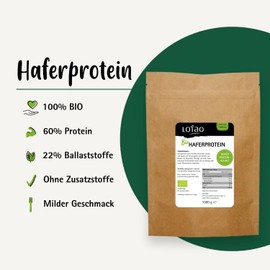 Bio Haferprotein 1kg - Veganes Proteinpulver ohne Süßstoff mit 60% Eiweiß und 22% Ballaststoffen | Neutral und mild - Vielseitig Verwendbar für High Protein Smoothies, Shakes, Porridge und Backen