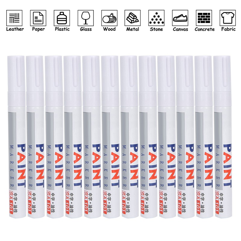 12Pcs White Paint Pen Acrylic Marker Permanent Marking Opaque Ink