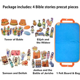 CHEFAN 4 Pack Felt Board Bible Stories Set, Flannel Board Stories Elijah and The Widow|Samson and Delilah|Joshua and The Battle of Jericho|Tower of Babel, Precut Flannel Graph Bible Toys for Kids…
